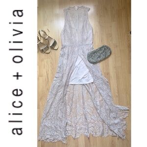 Alice + Olivia nude lace short/maxi dress